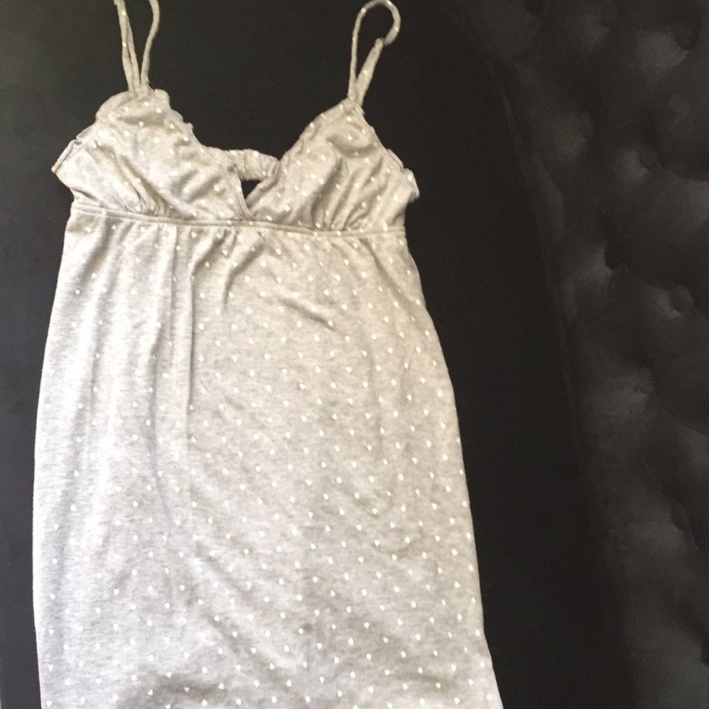 Pink nighty light grey with tiny white hearts